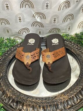 Yellow Box Brown & Black Women's Leather Thong Sandals